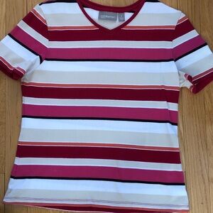 Croft & Barrow Red and Pink Striped Short Sleeve Tee